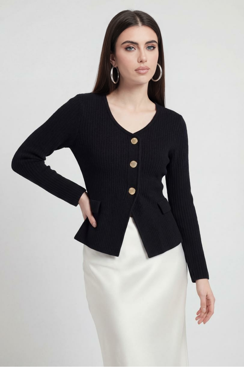 Women's Warm Black Knit Cardigan
