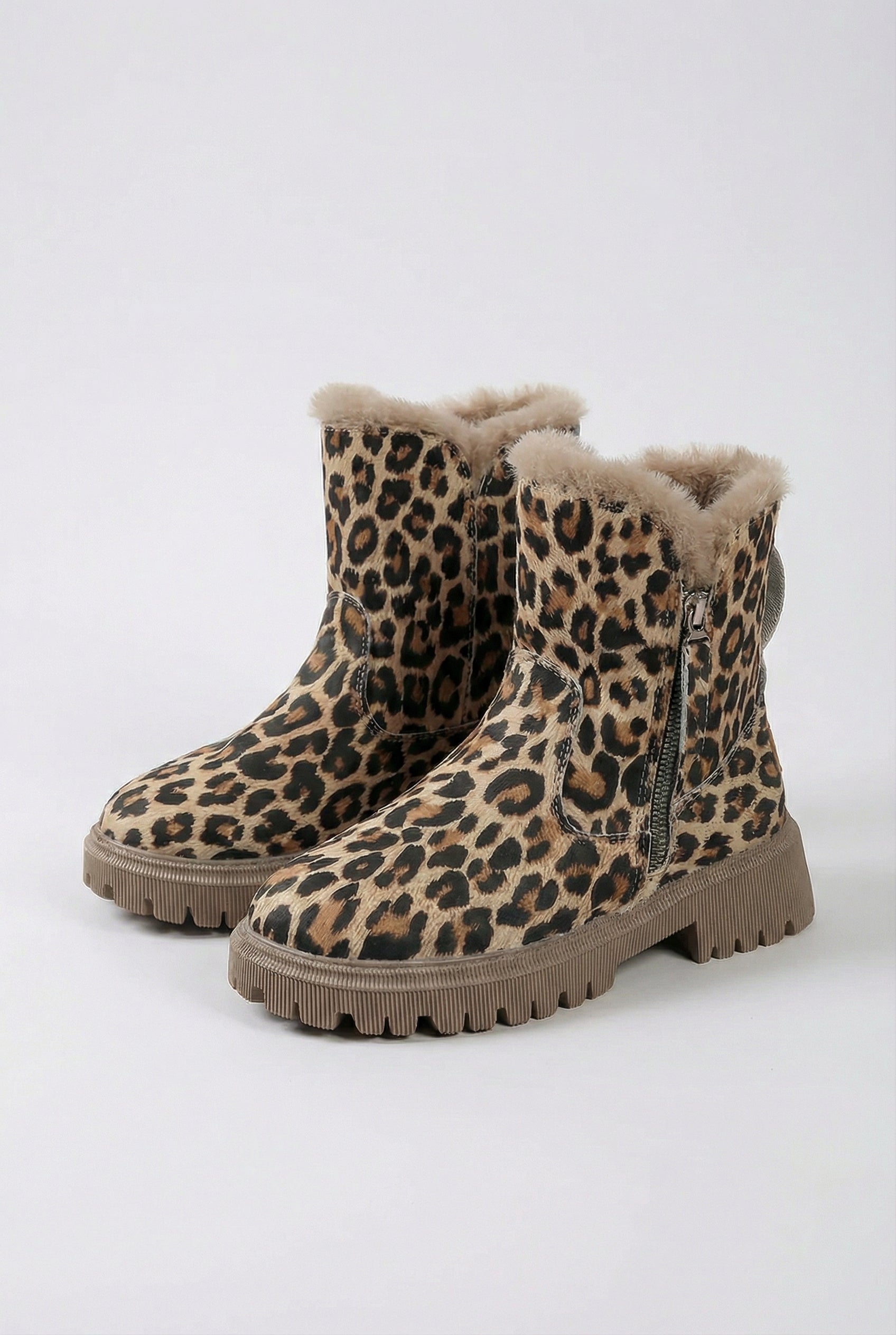 Women's Warm Leopard Ankle Boots with Non-Slip Sole