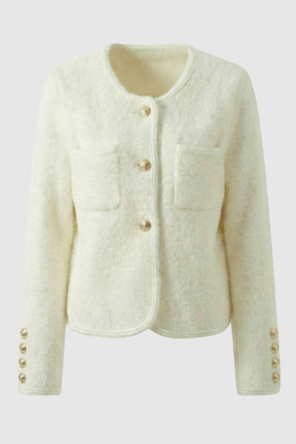 Women's Soft Crew Neck White Cardigan