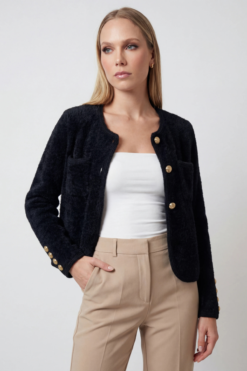 Dames Zacht Ronde Hals Zwart Vestje