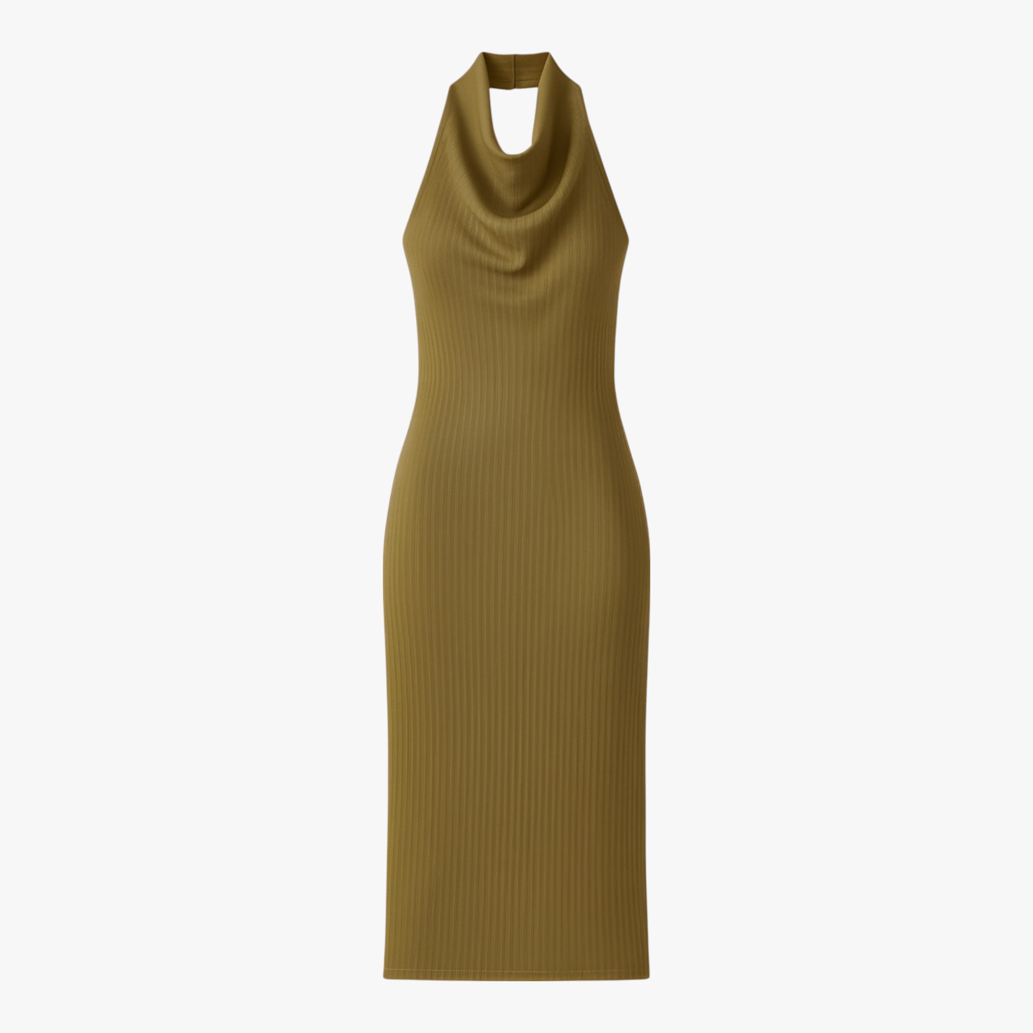 Jurken : Dames Zomerjurk Olijfgroen - Elegante Midi met Backless Ontwerp voor Stijlvolle Zomerlook in Olijfgroen van Vanda Liamo