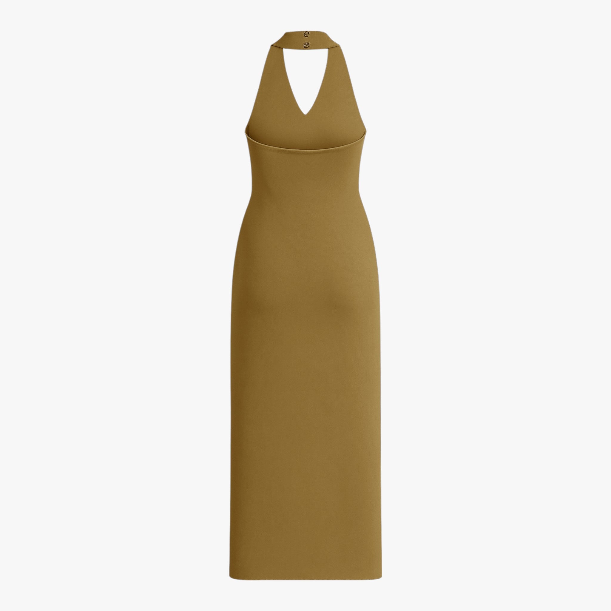 Jurken : Dames Zomerjurk Olijfgroen - Elegante Midi met Backless Ontwerp voor Stijlvolle Zomerlook in van Vanda Liamo