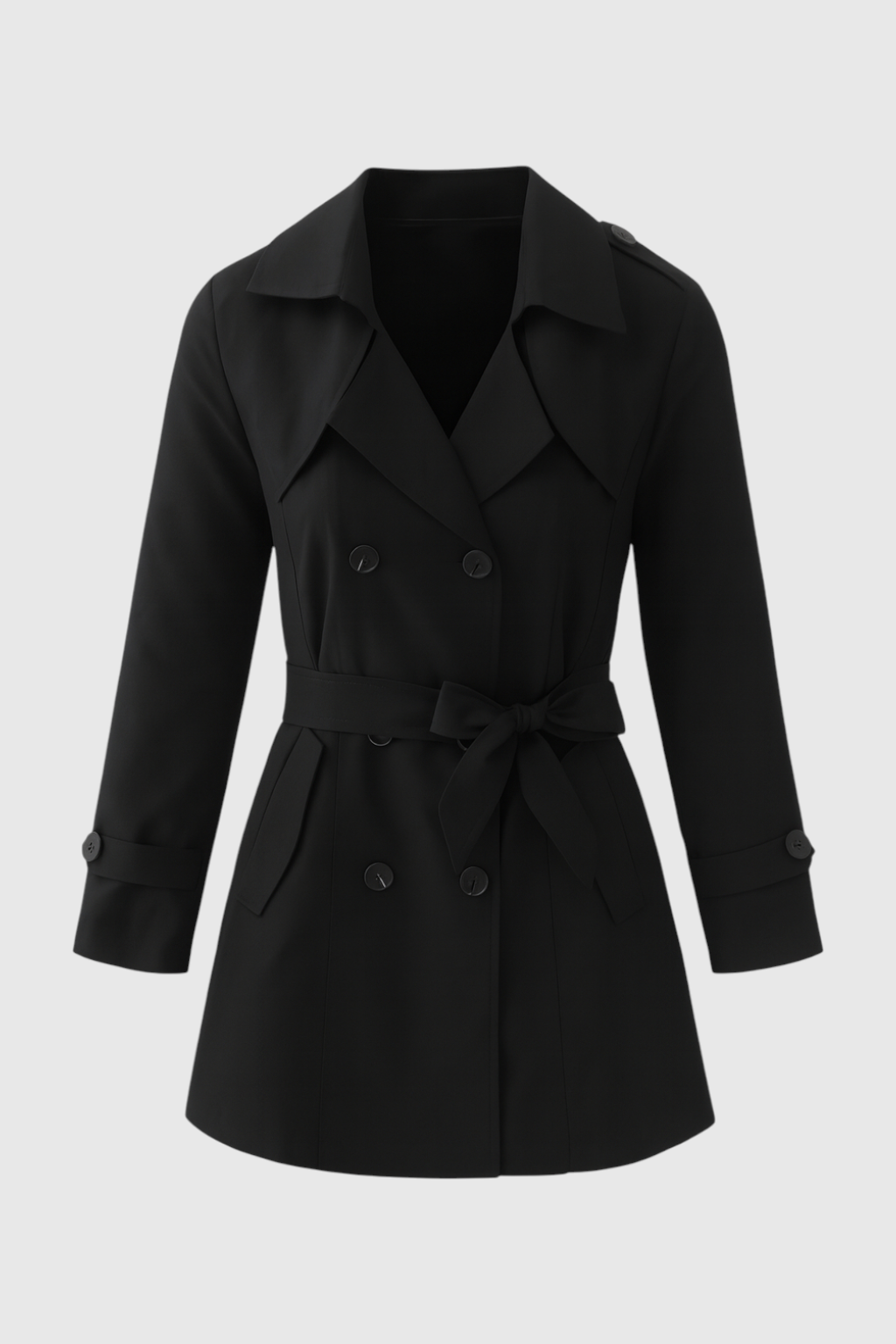 Dames Zwart Halflange Trenchcoat