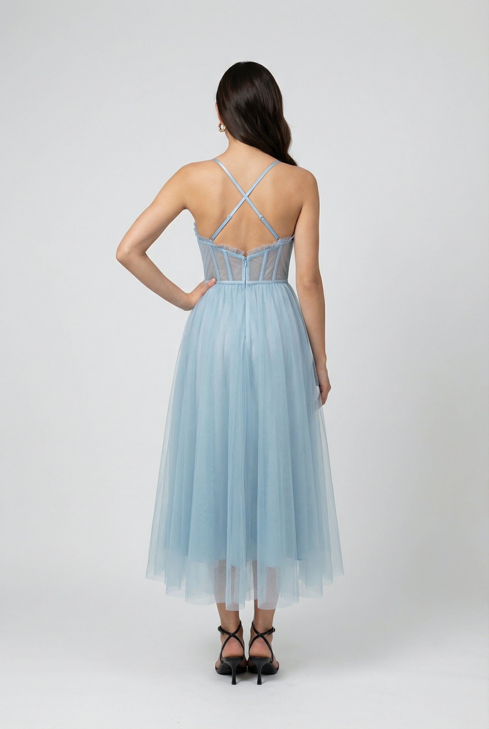 Blue Cocktail Midi Dress - View 3 | Vanda Liamo