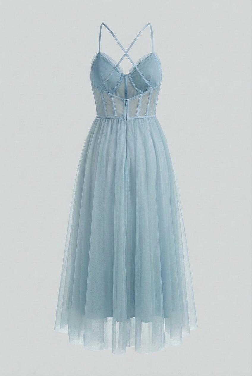 Blue Cocktail Midi Dress - View 6 | Vanda Liamo