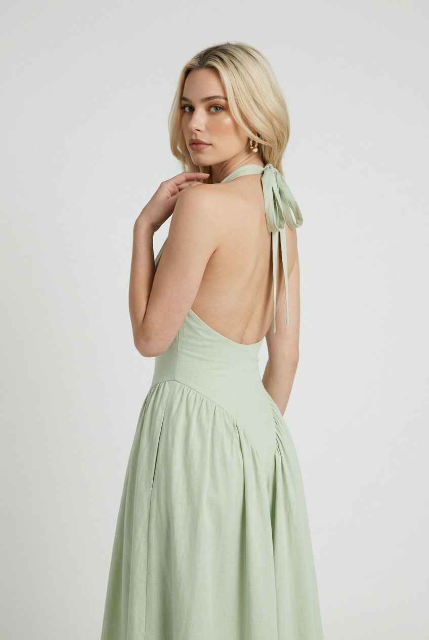 Elegant Green Sculpted Midi Dress – Flattering Fit for Special Occasions