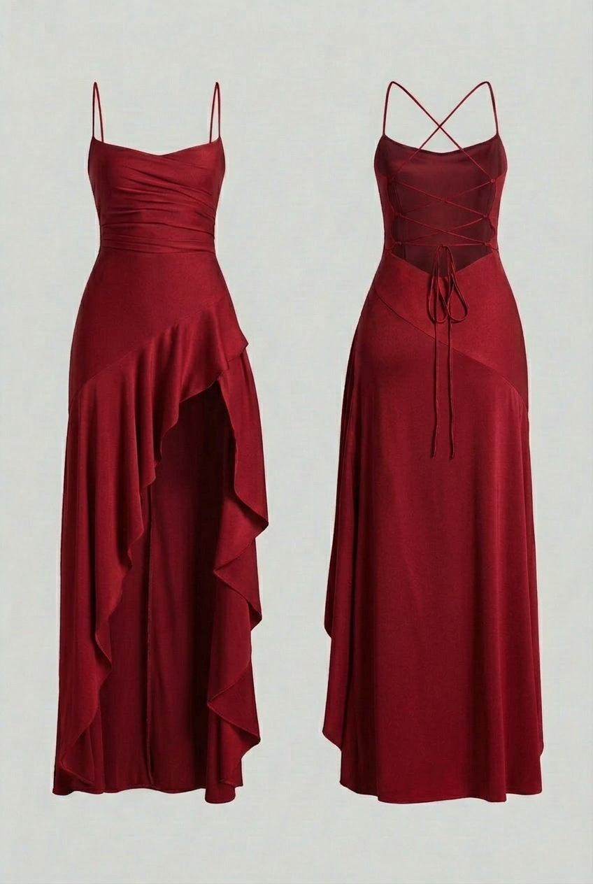 Red Maxi Dress with Asymmetric Hem