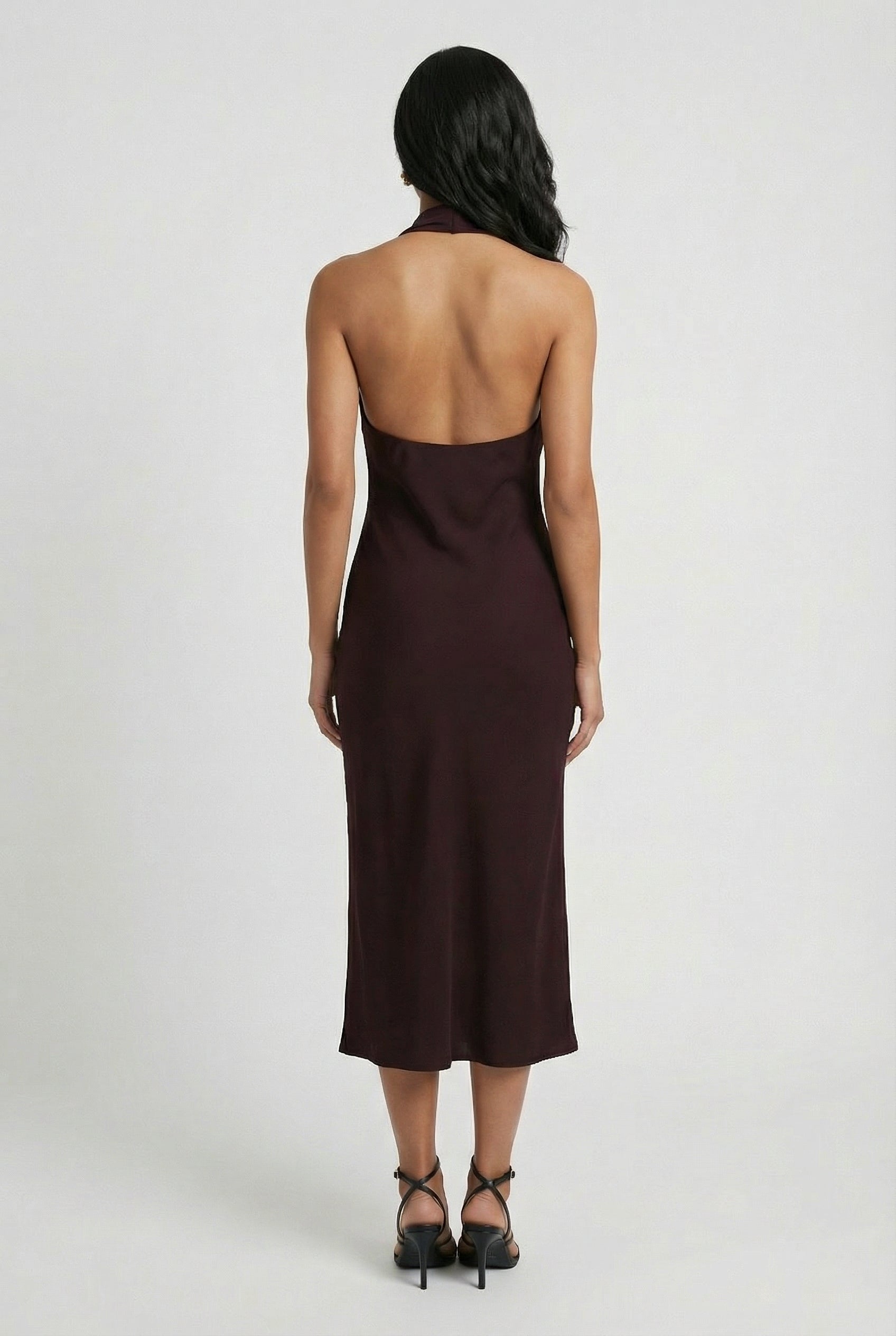 Women's Summer Dress Brown Midi with Backless Design