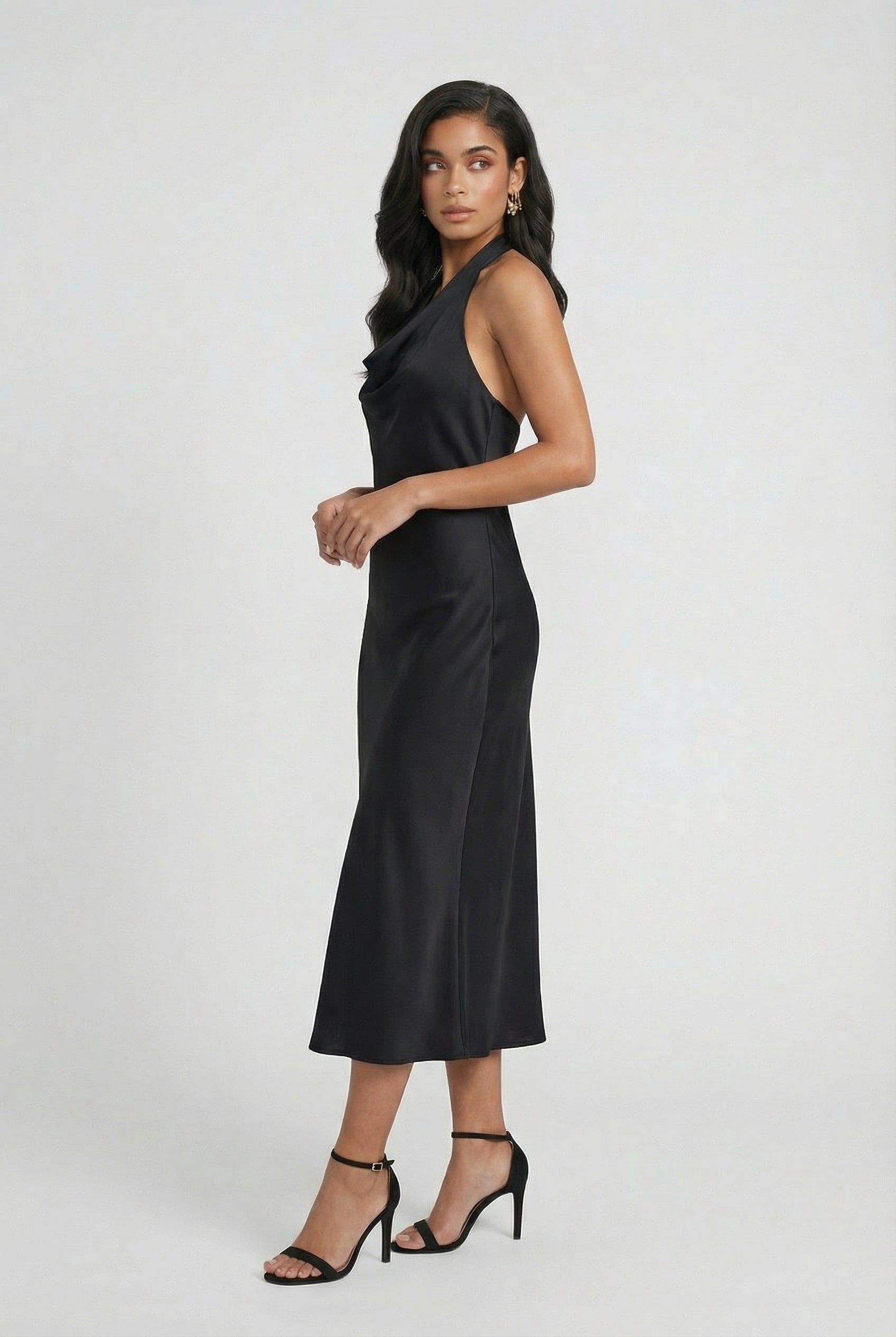 Women's Summer Dress Midi Backless Design - Black