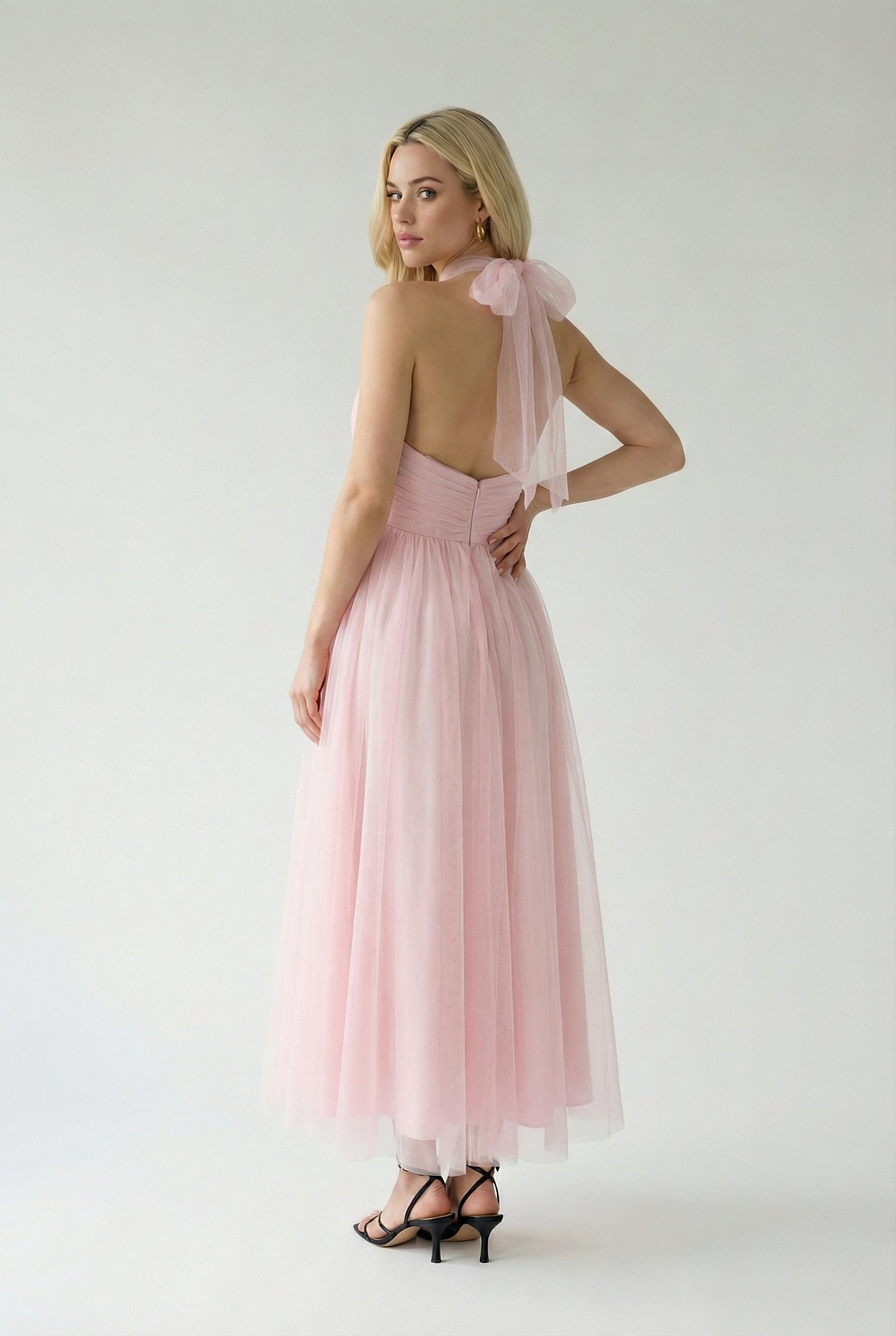 Blush Pink Halter Midi Dress