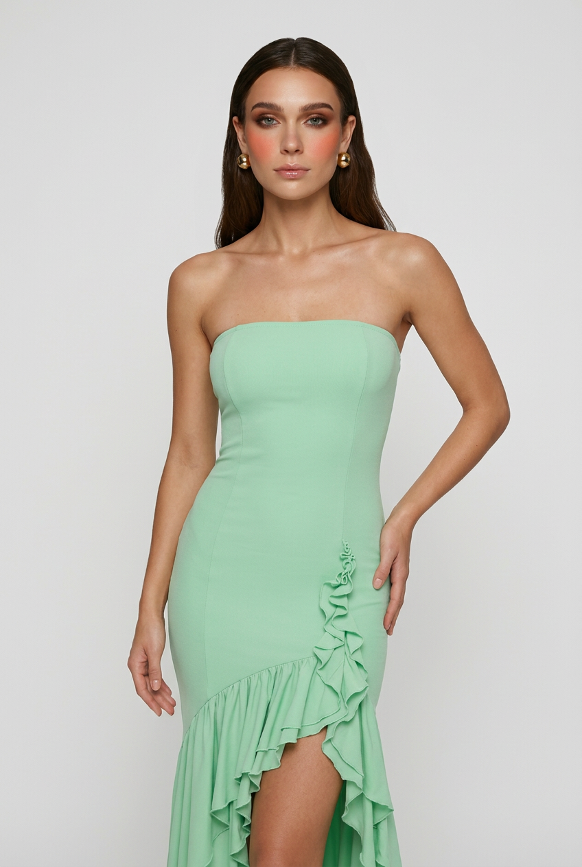 Women’s Dresses : Green Strapless Dress for Women – Chic Summer Flowing Dress in van Vanda Liamo
