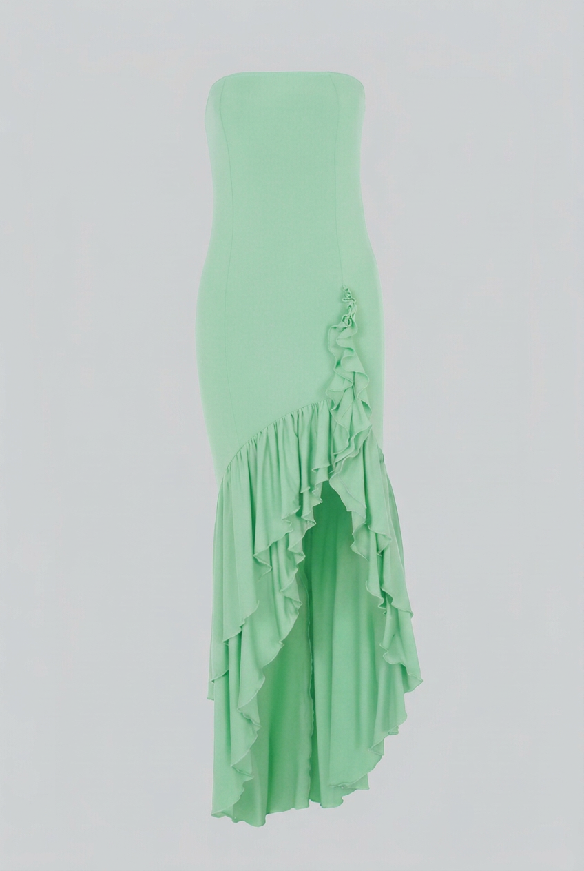 Women’s Dresses : Green Strapless Dress for Women – Chic Summer Flowing Dress in Green van Vanda Liamo