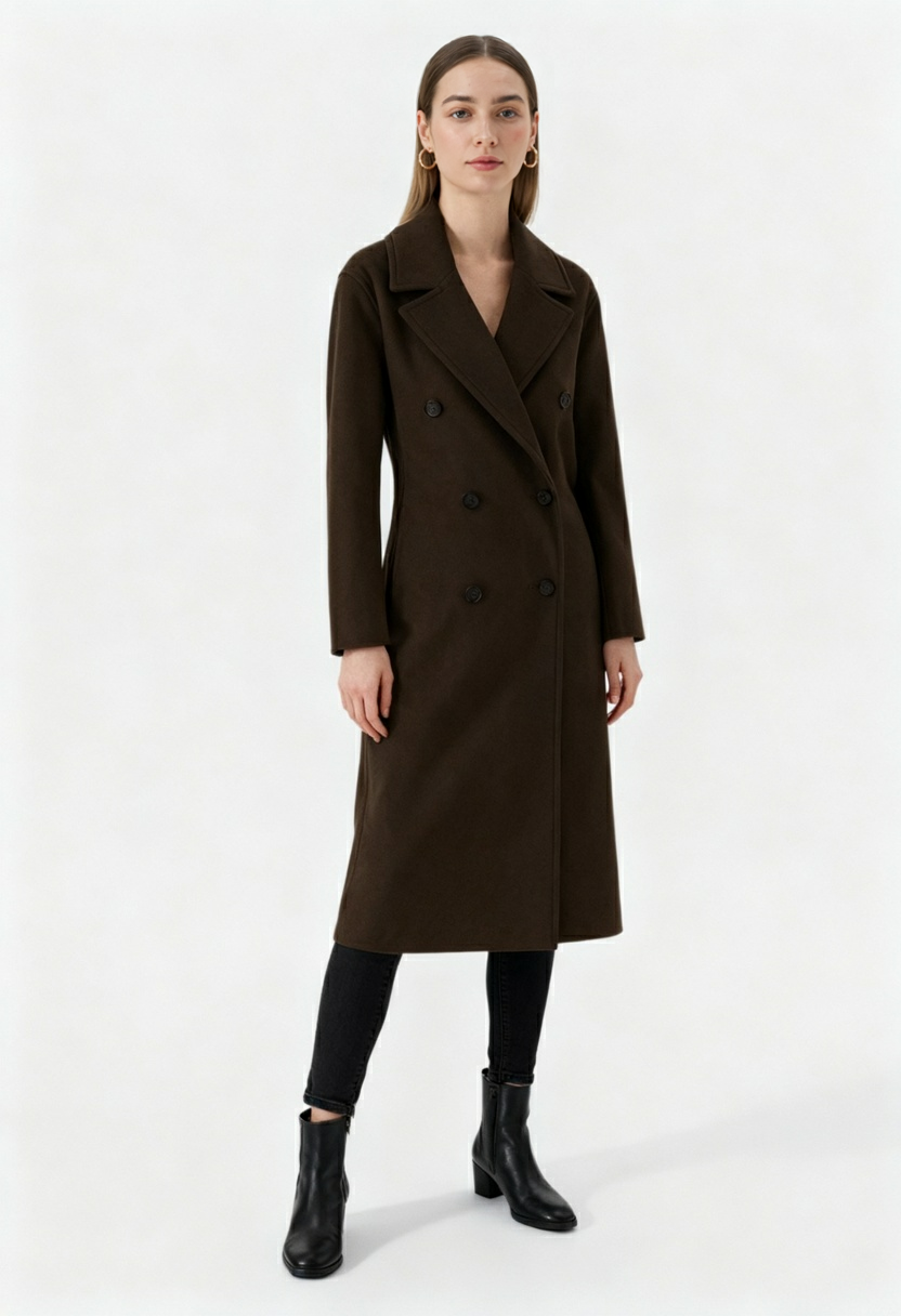 Lange Dames Donkerbruin Jas