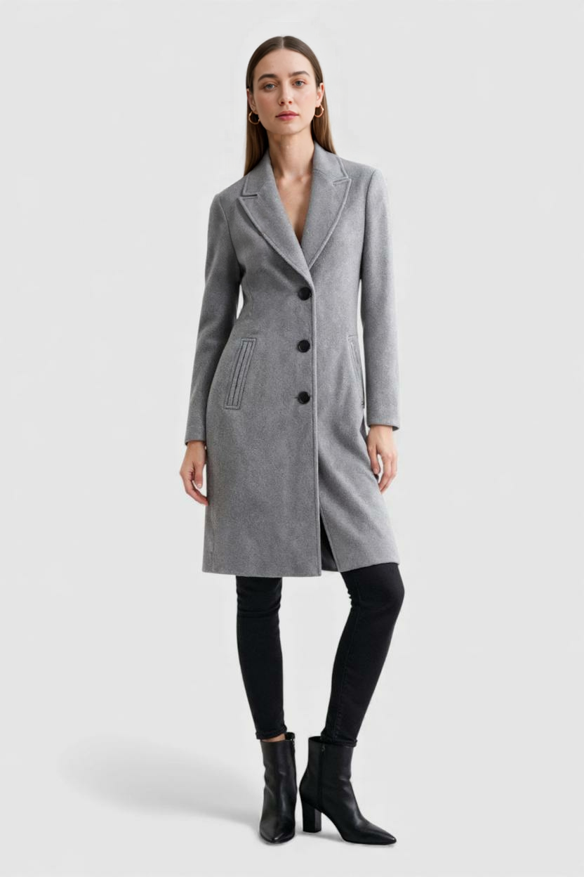 Lange Dames Grijs Jas met Chic Revers