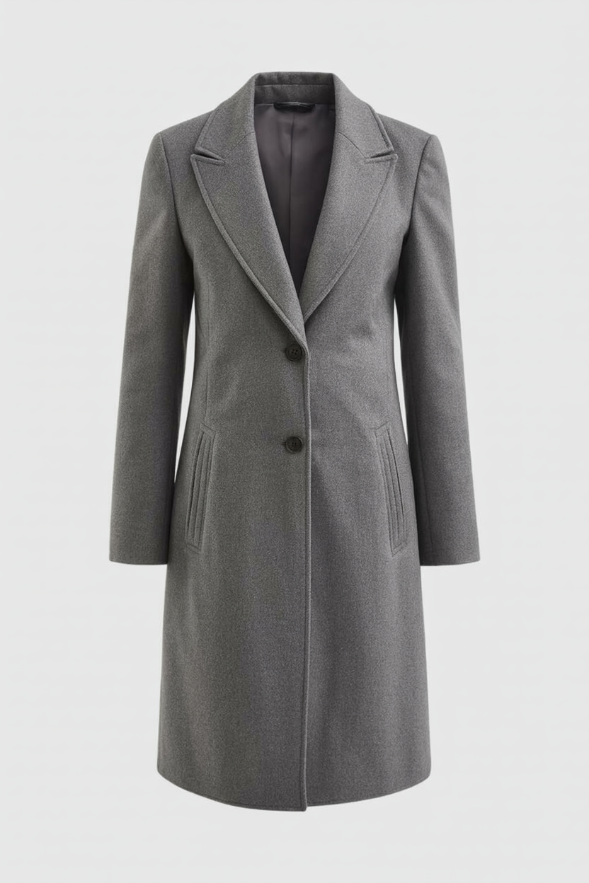 Lange Dames Grijs Jas met Chic Revers