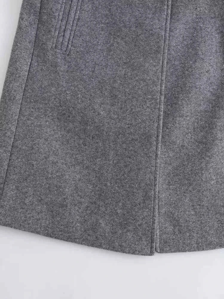 Lange Dames Grijs Jas met Chic Revers