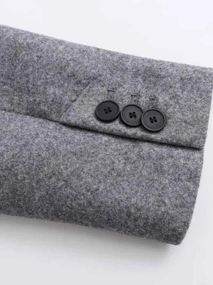 Lange Dames Grijs Jas met Chic Revers