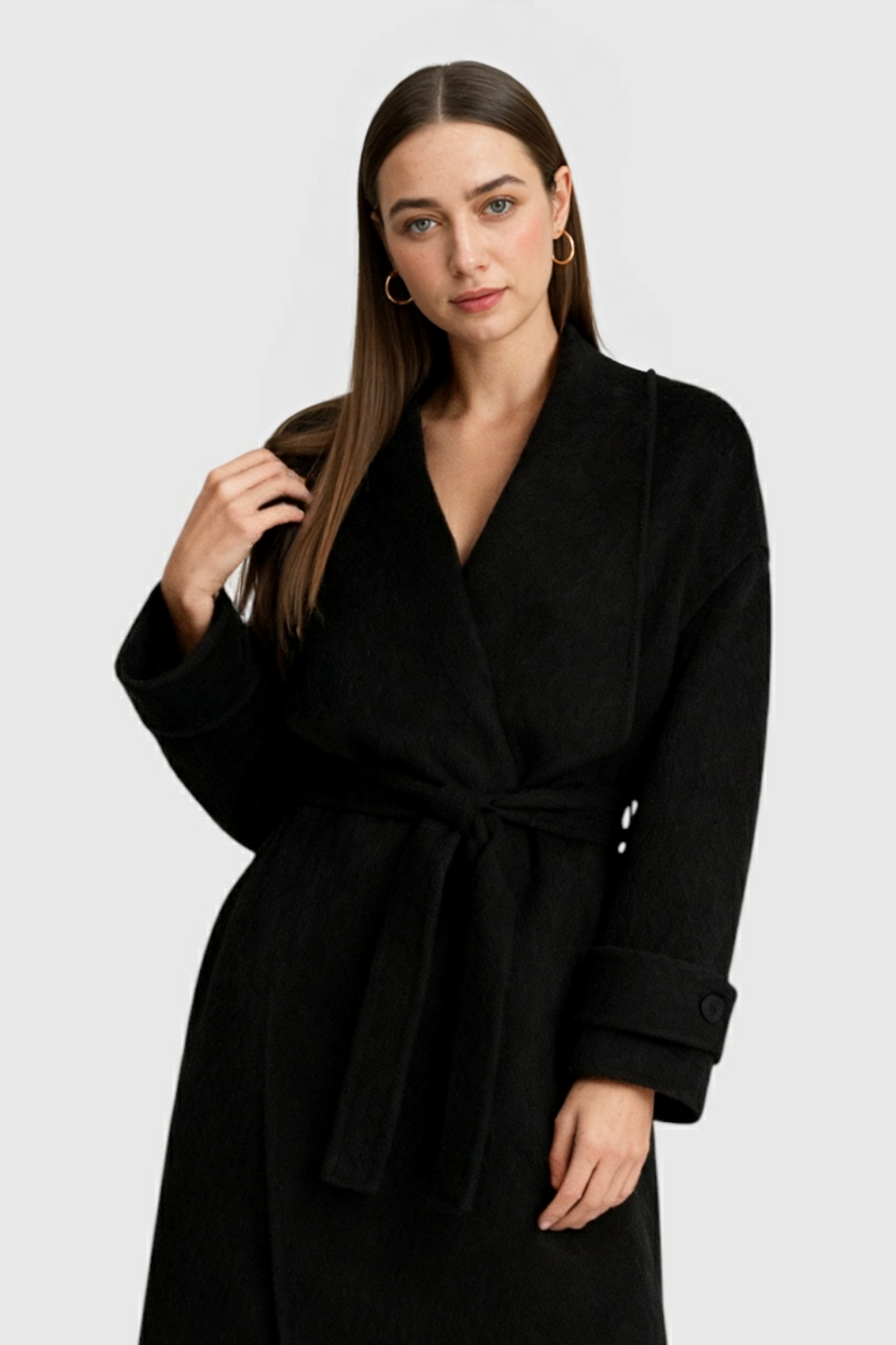 Lange Dames Zwarte Jas Voor Winter