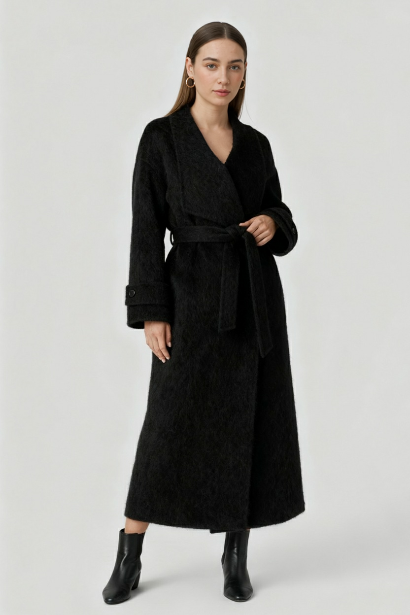 Lange Dames Zwarte Jas Voor Winter