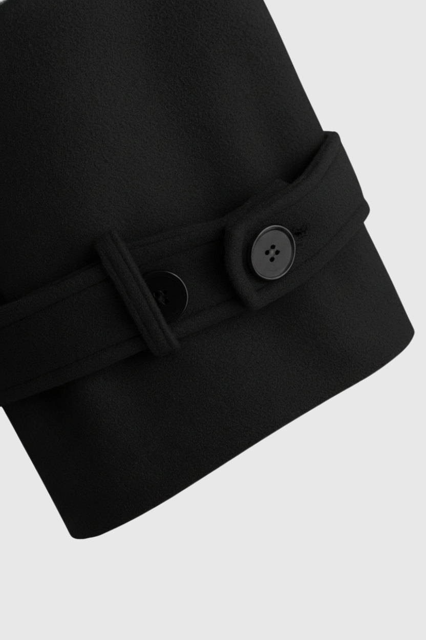 Lange Dames Zwarte Jas met Riem