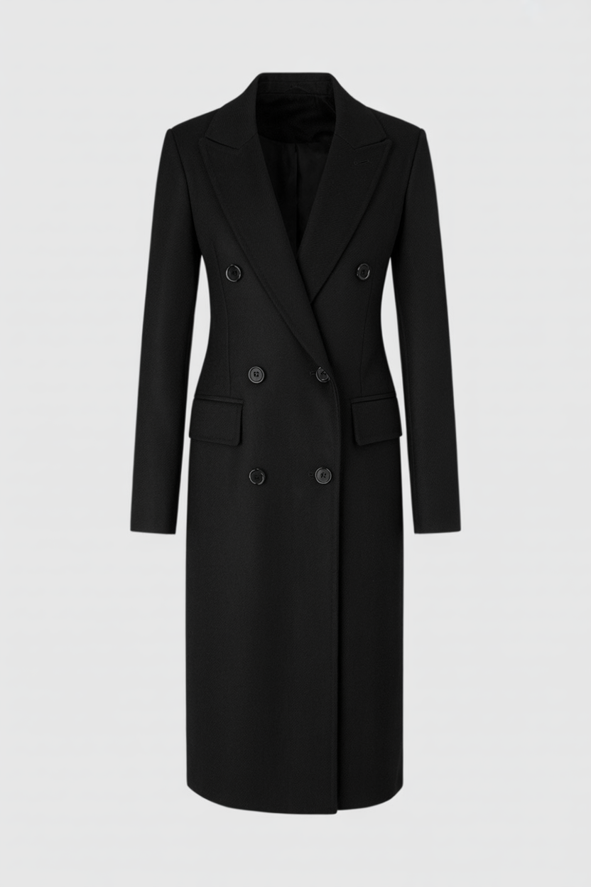 Lange Zwarte Wollen Winterjas voor Dames