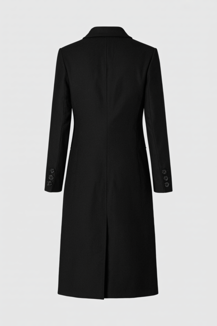 Lange Zwarte Wollen Winterjas voor Dames