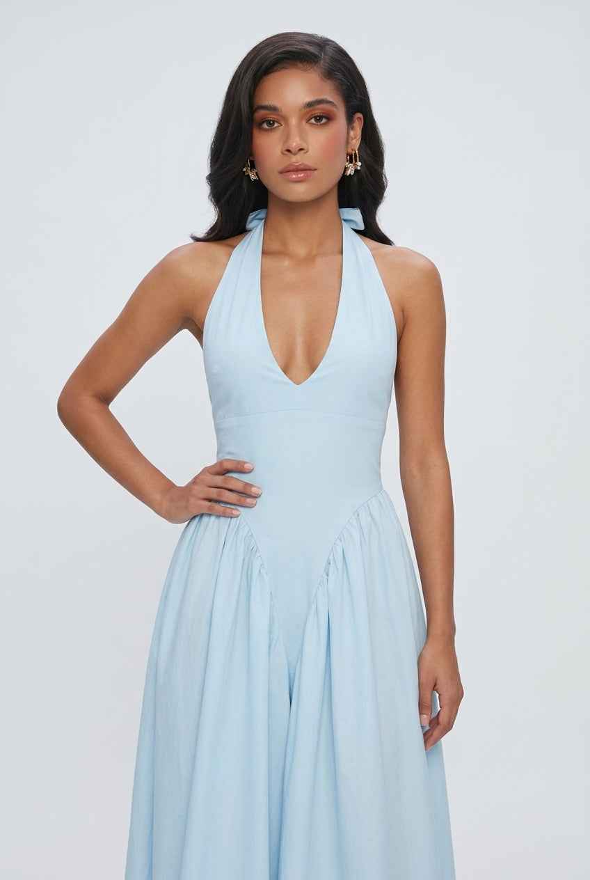 Light Blue Midi Cocktail Dress – Soft Elegant Fit for Weddings & Summer Events