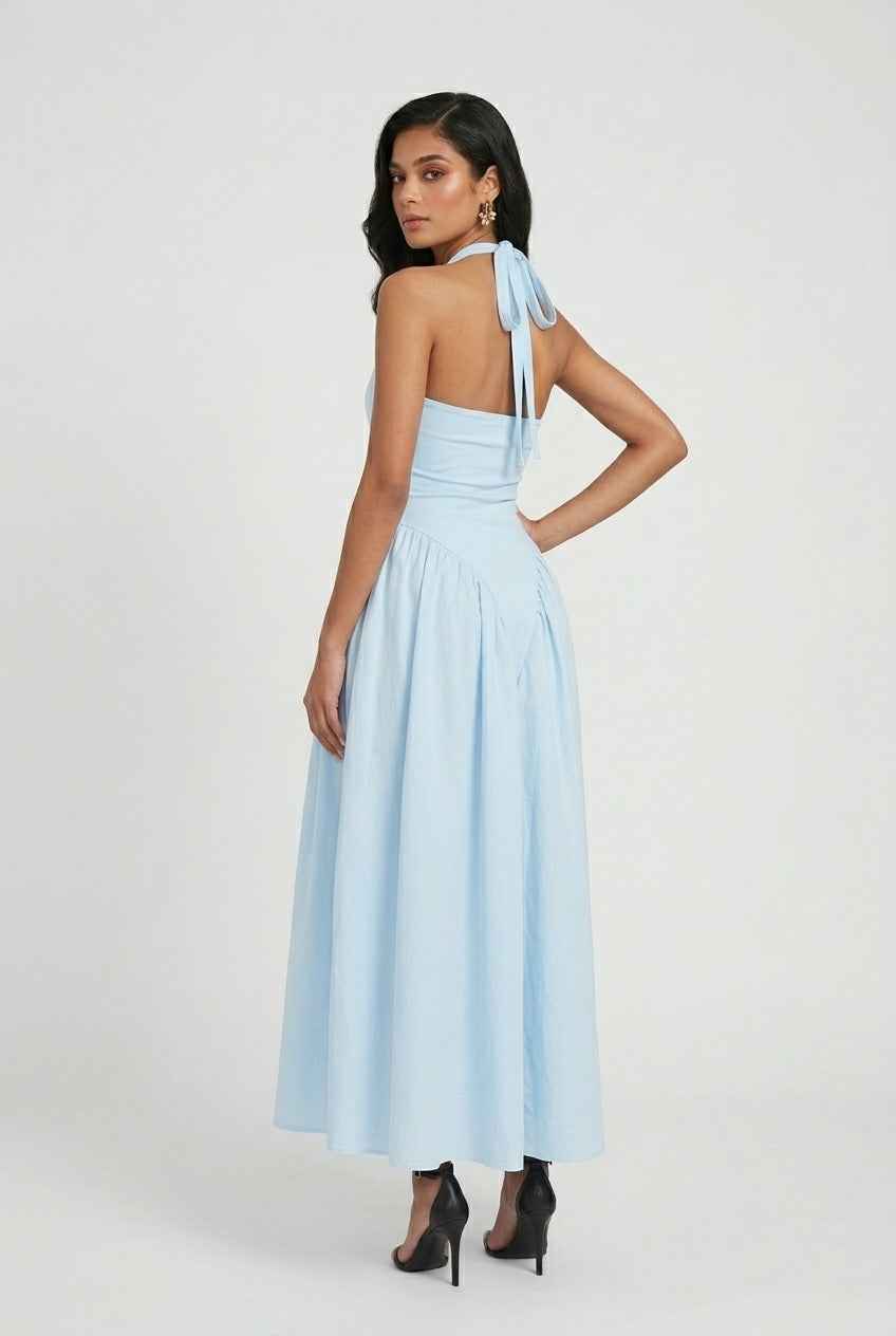 Light Blue Midi Cocktail Dress – Soft Elegant Fit for Weddings & Summer Events