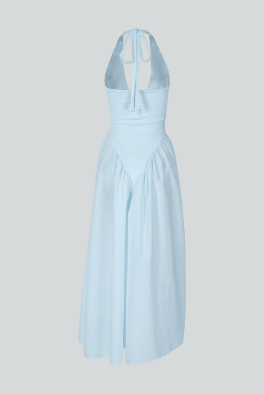 Light Blue Midi Cocktail Dress – Soft Elegant Fit for Weddings & Summer Events
