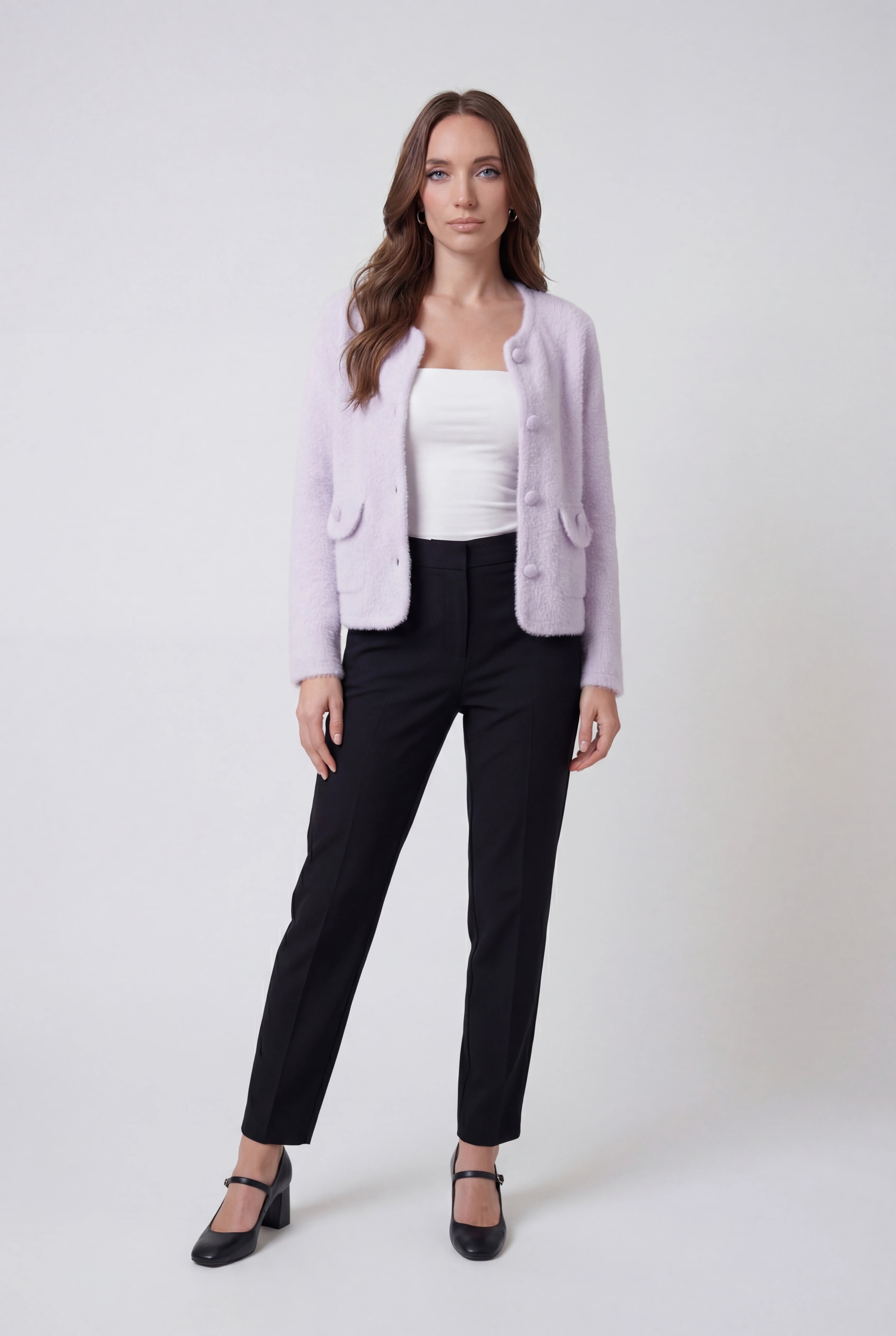 Women's Purple Knitted Long Sleeve Cardigan with O-Neck