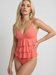 Różowy bikini z falbaną - elegancki dwuczęściowy strój kąpielowy