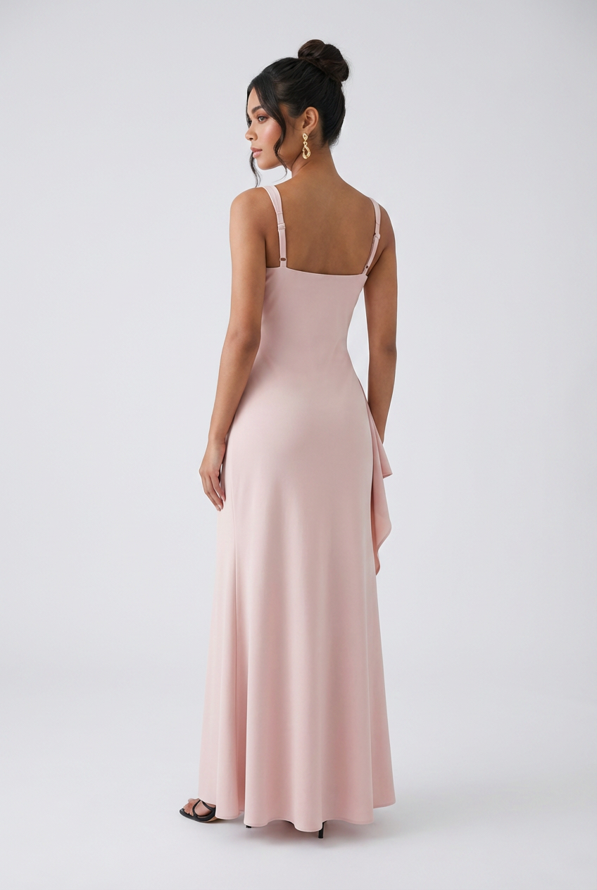 Pink Square Neck Dress with Slit - Elegant Slimming Fit