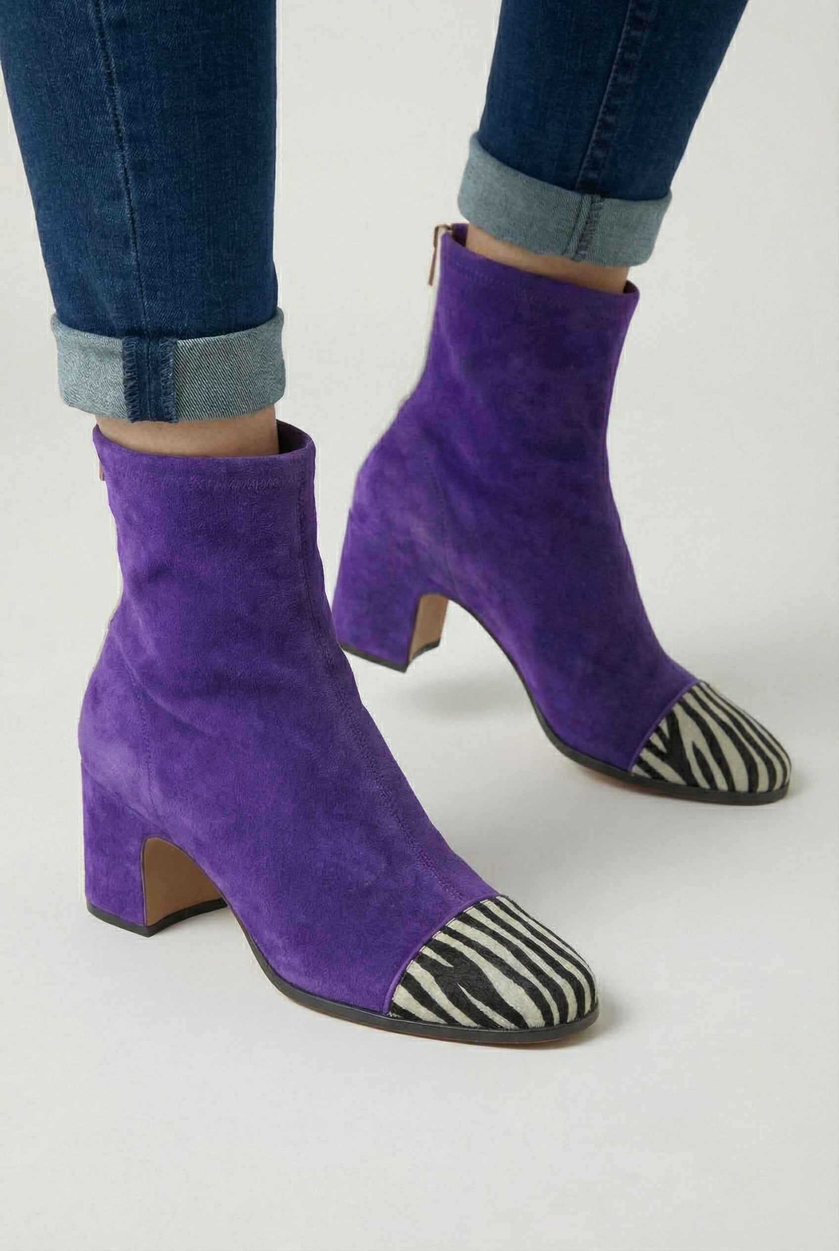 Purple Retro-Style Women’s Mid-Calf Boots