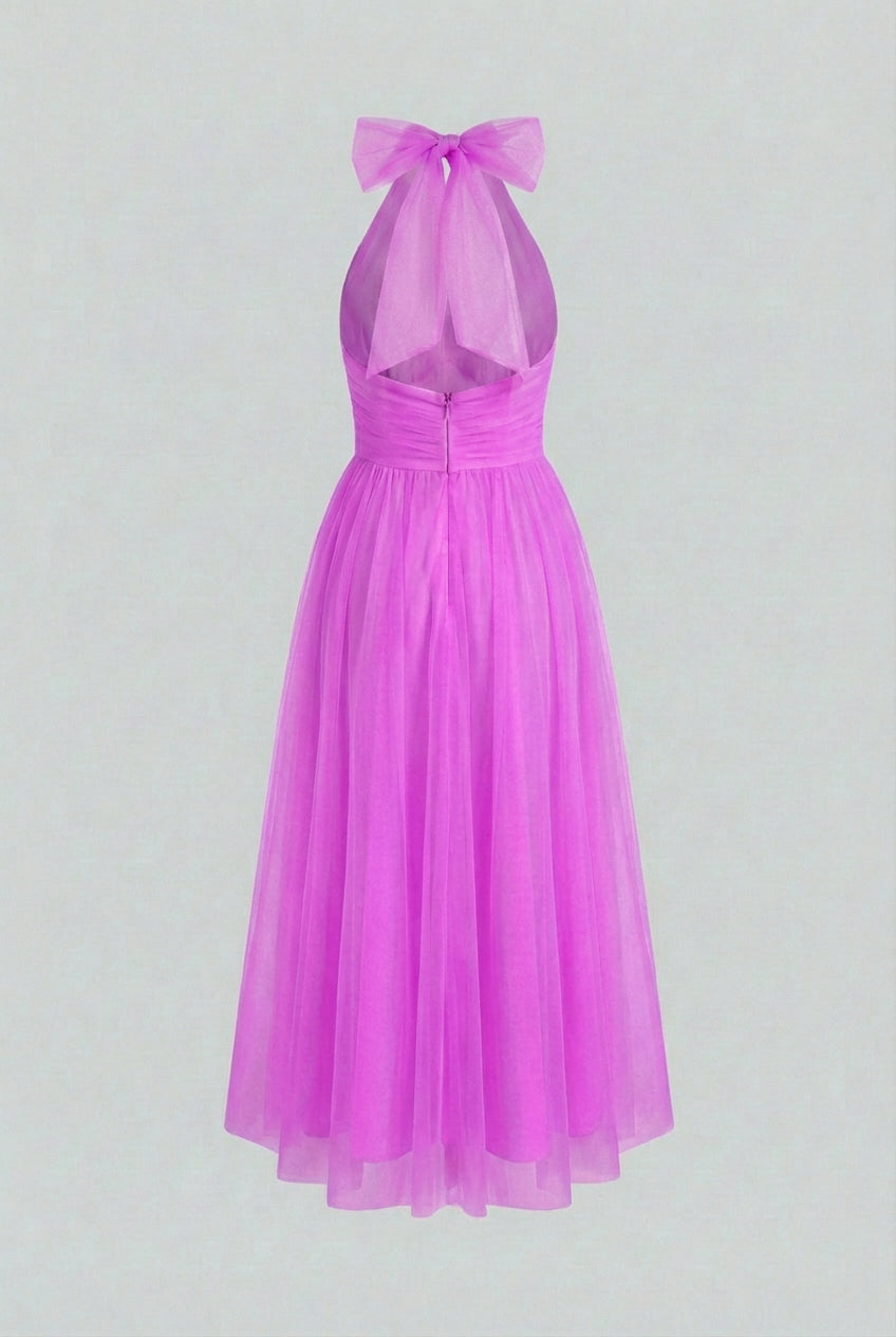 Purple Halter Midi Dress - Dresses