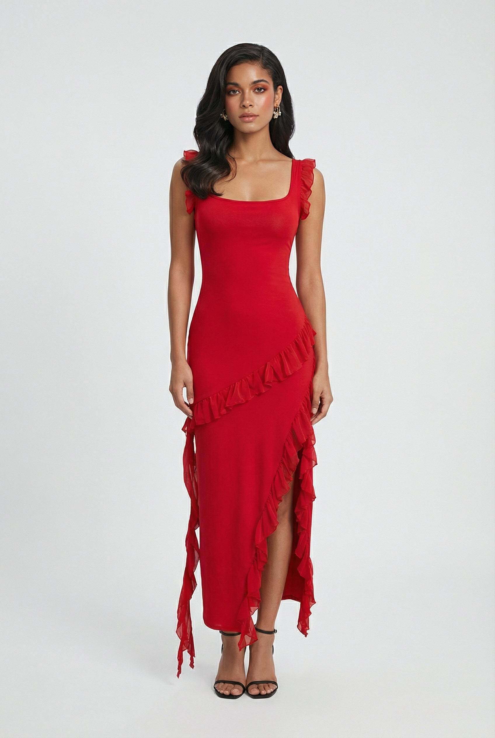 Red Backless High Slit Maxi Dress for Women - View 2 | Vanda Liamo