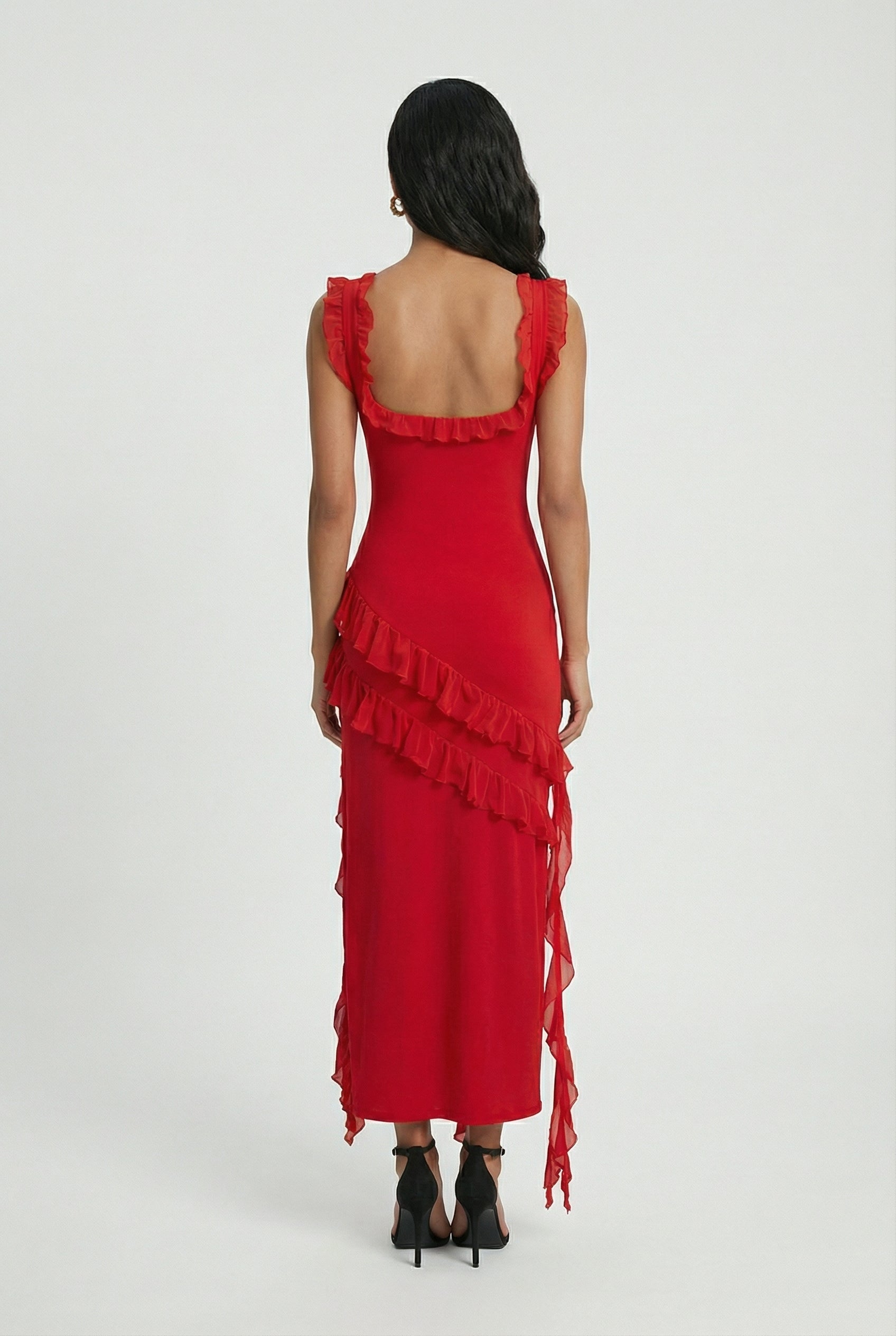 Red Backless High Slit Maxi Dress for Women - View 3 | Vanda Liamo