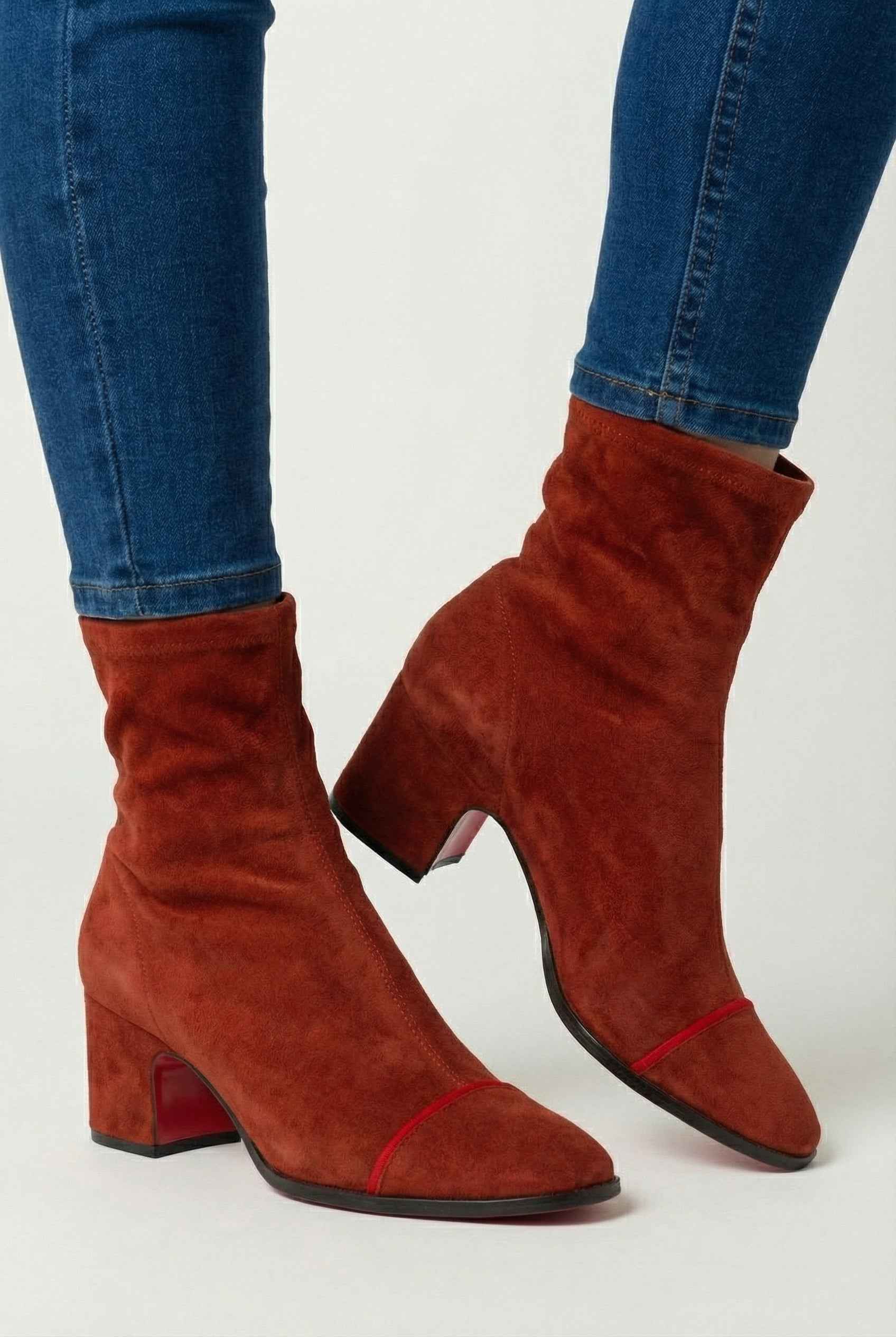 Red Retro Mid-Calf Boots for Women with Statement Heel