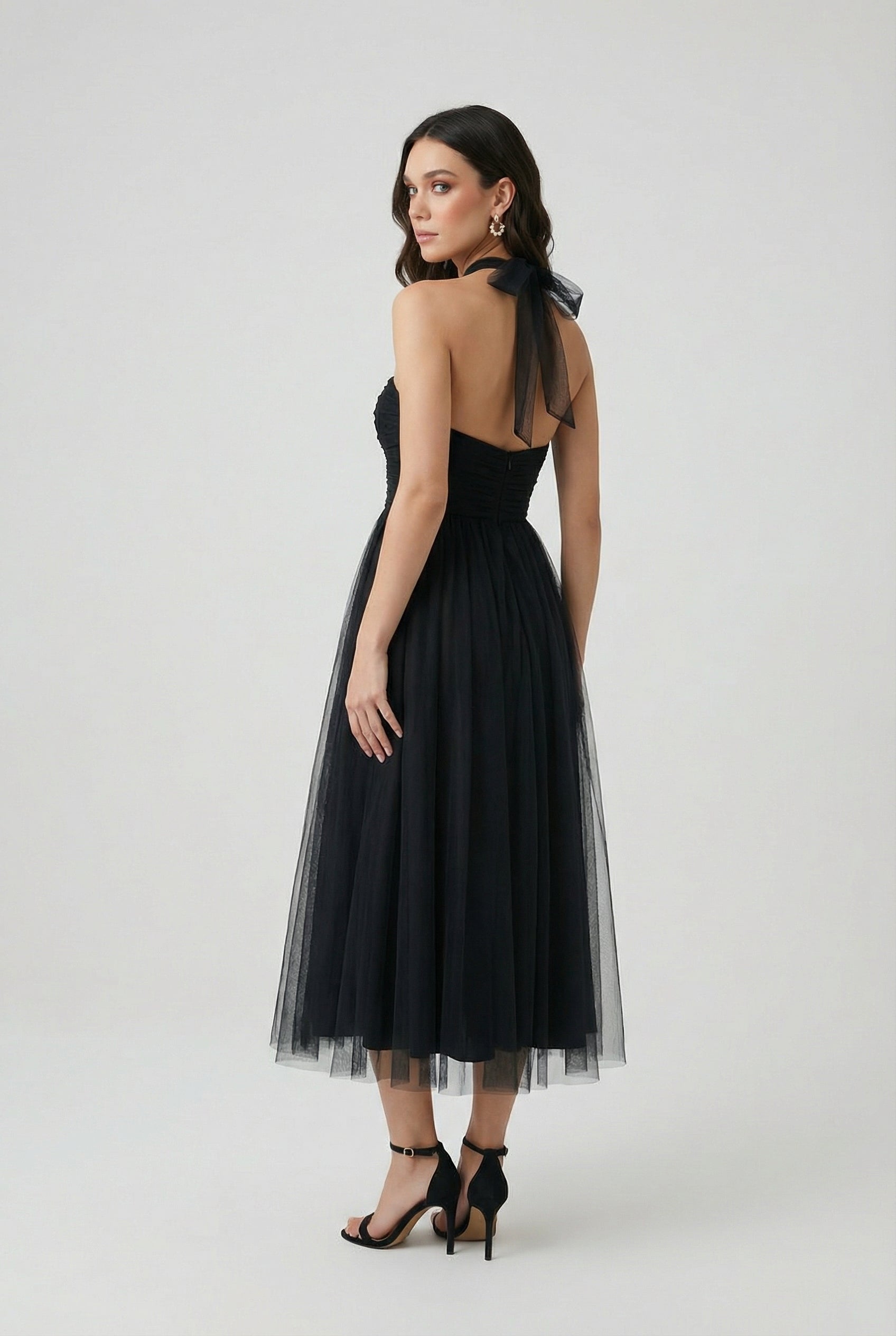 Black Halter Midi Dress - Dresses