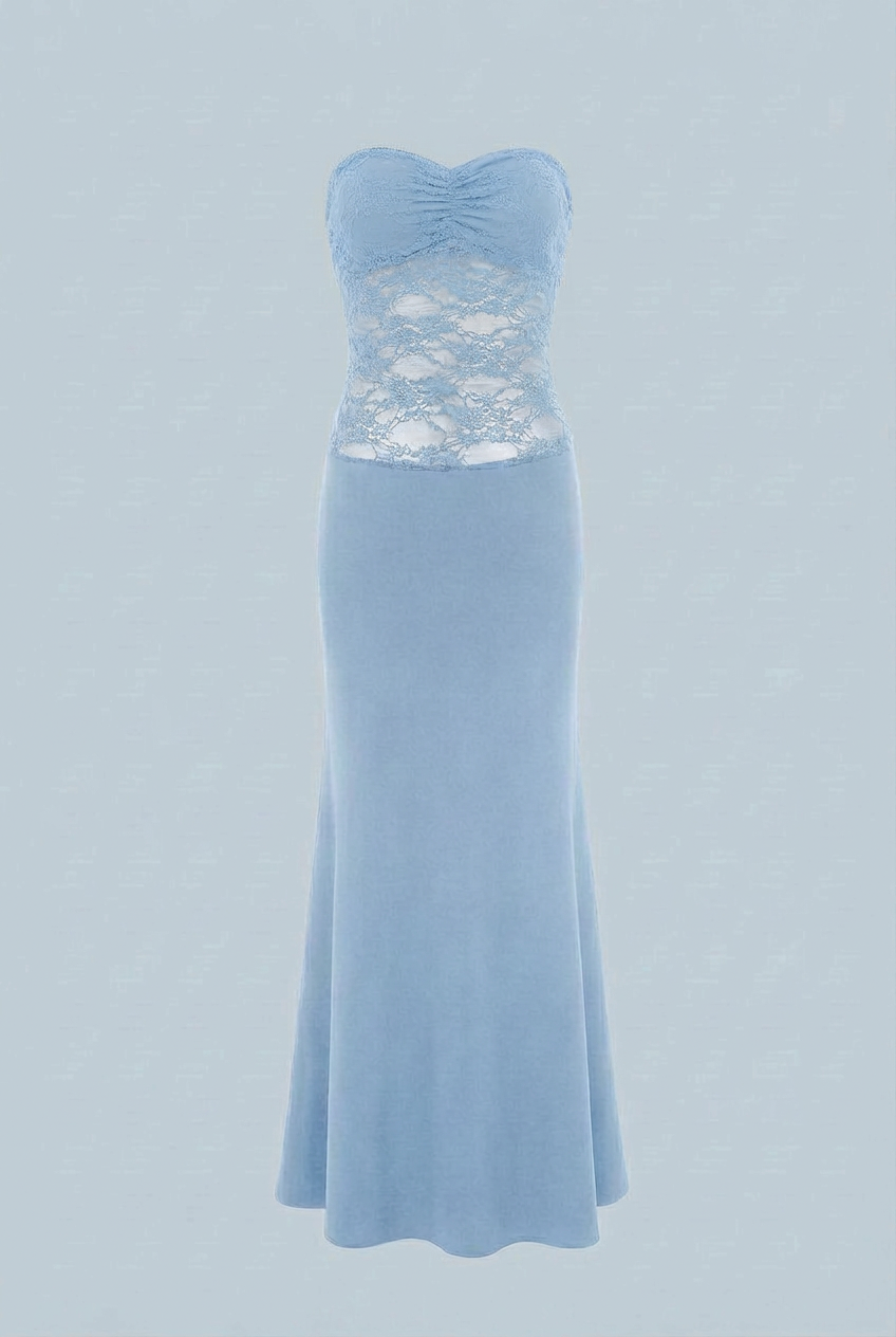 Sky Blue Strapless Lace Mermaid Dress - Elegant Summer Formal Dress