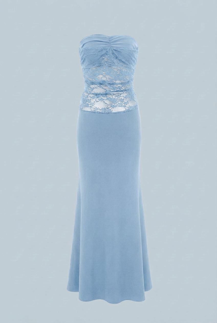 Sky Blue Strapless Lace Mermaid Dress - Elegant Summer Formal Dress