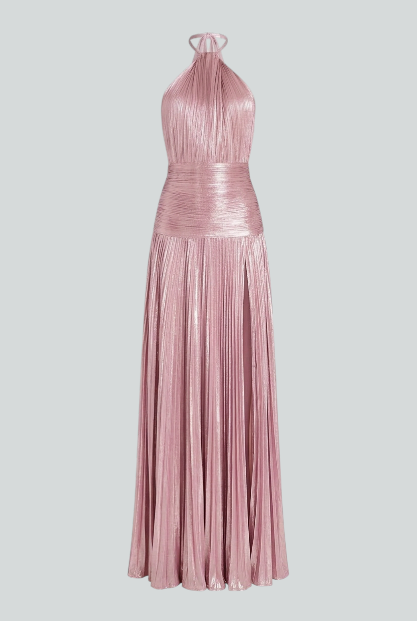 Sophisticated Metallic Pink Maxi Dress