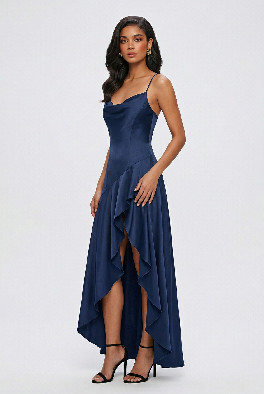 Navy Blue Maxi Dress with Lace-Up Open Back