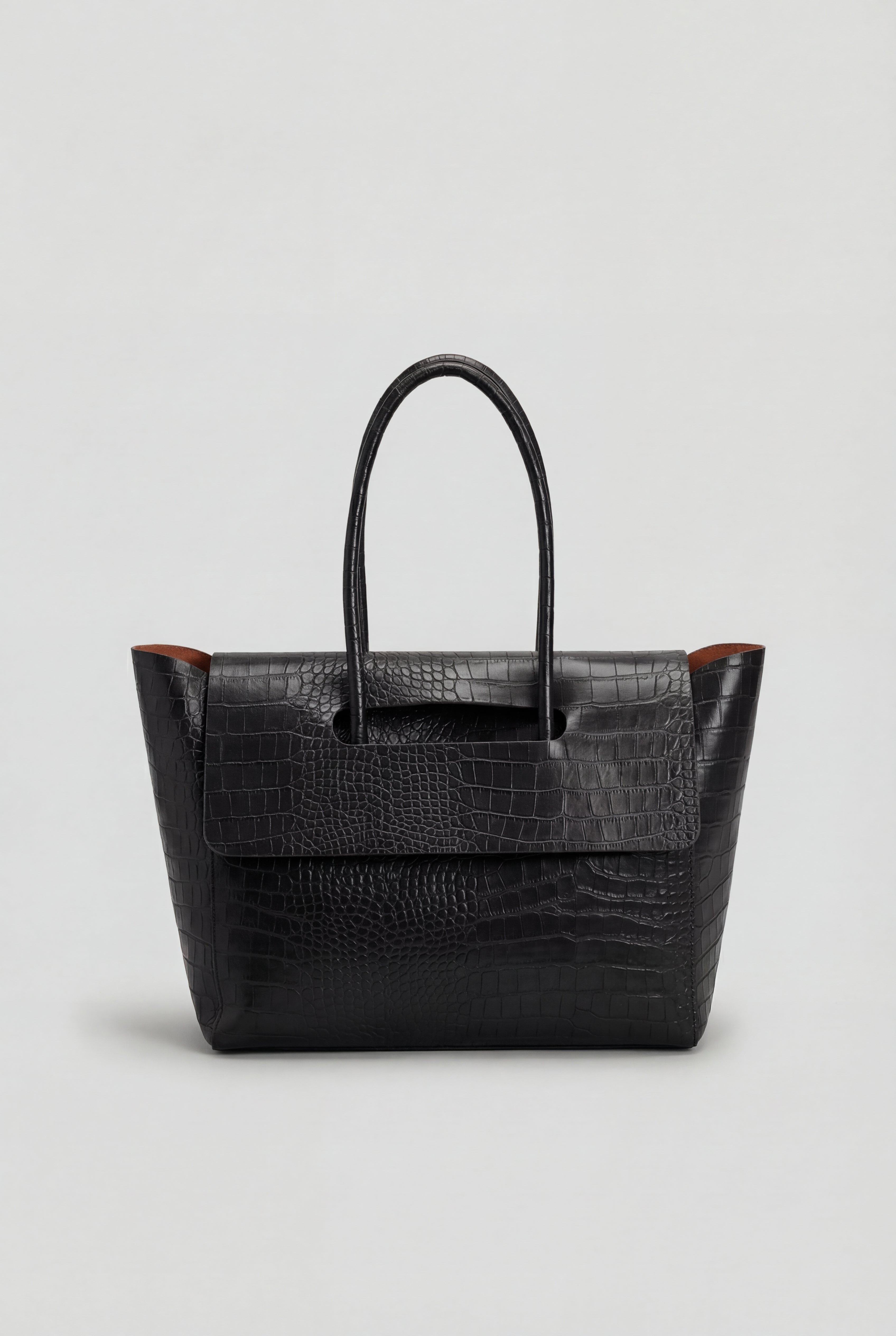 Women's Black Crocodile Pattern Handbag, Roomy &