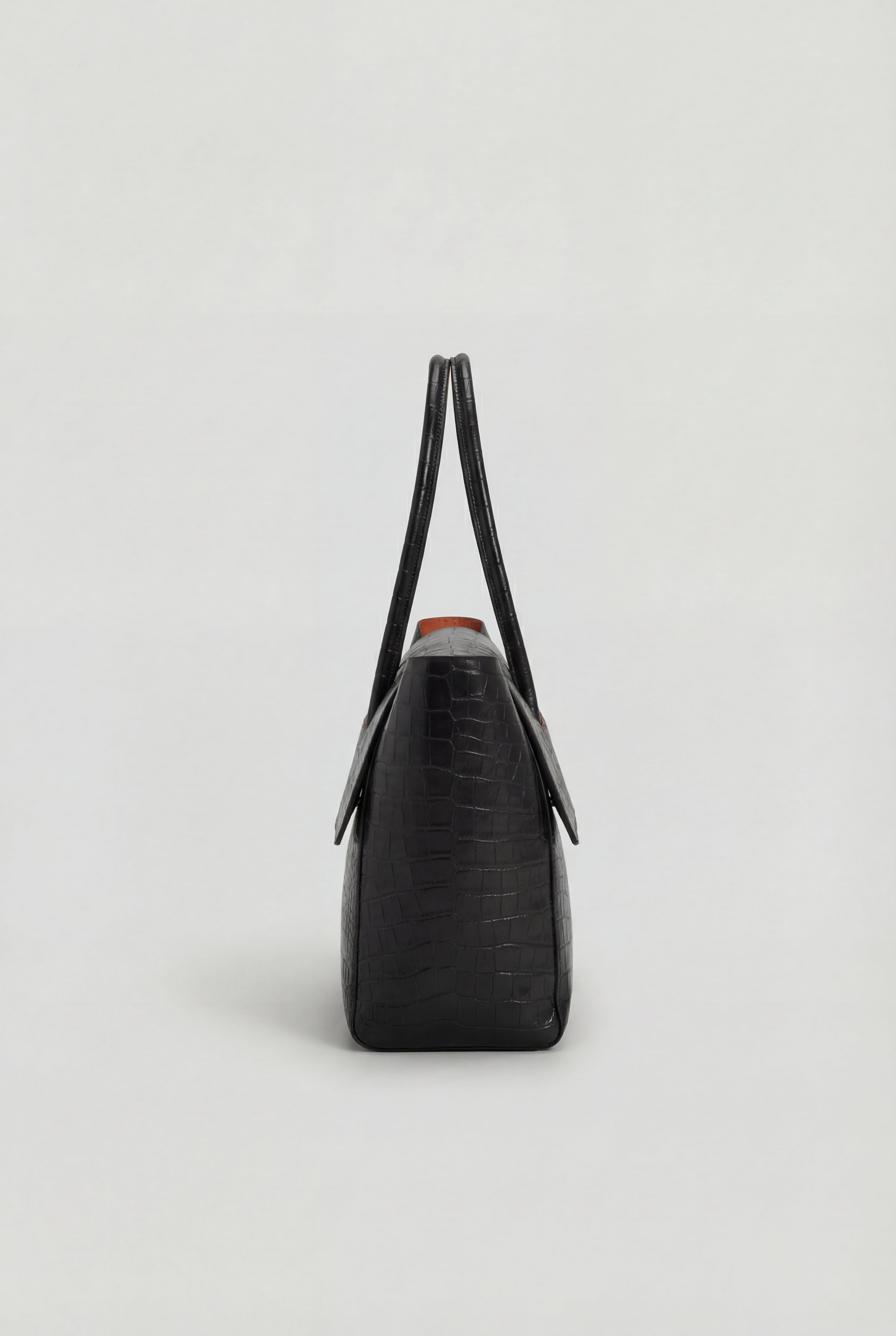 Women's Black Crocodile Pattern Handbag, Roomy &