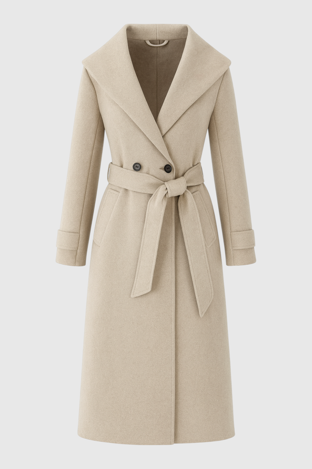 Stijlvolle Lange Khaki Jas met Capuchon