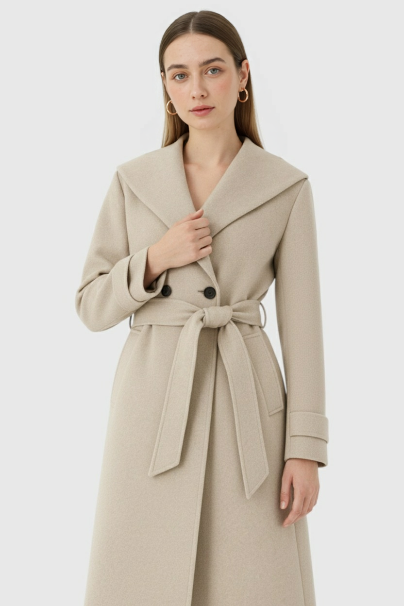 Long Khaki Coat with Hood | Vanda Liamo