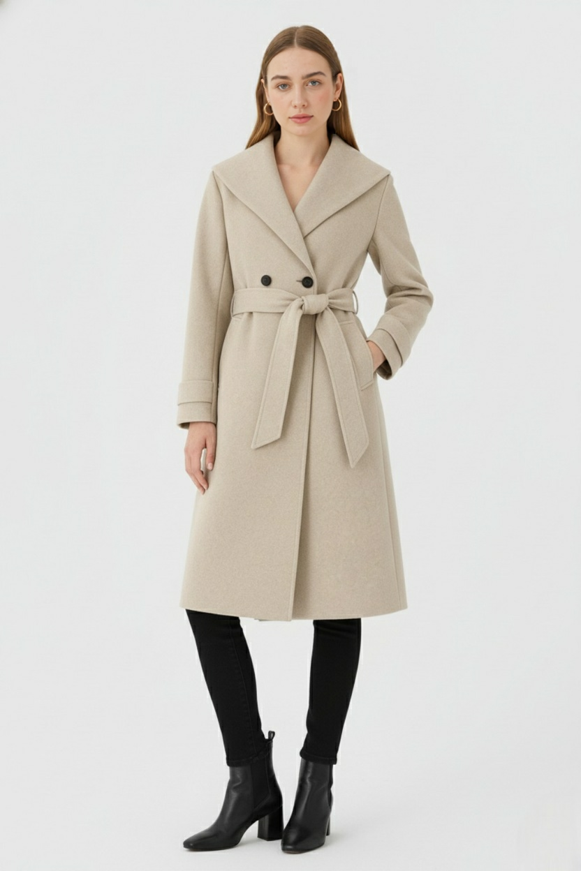Long Khaki Coat with Hood - View 2 | Vanda Liamo