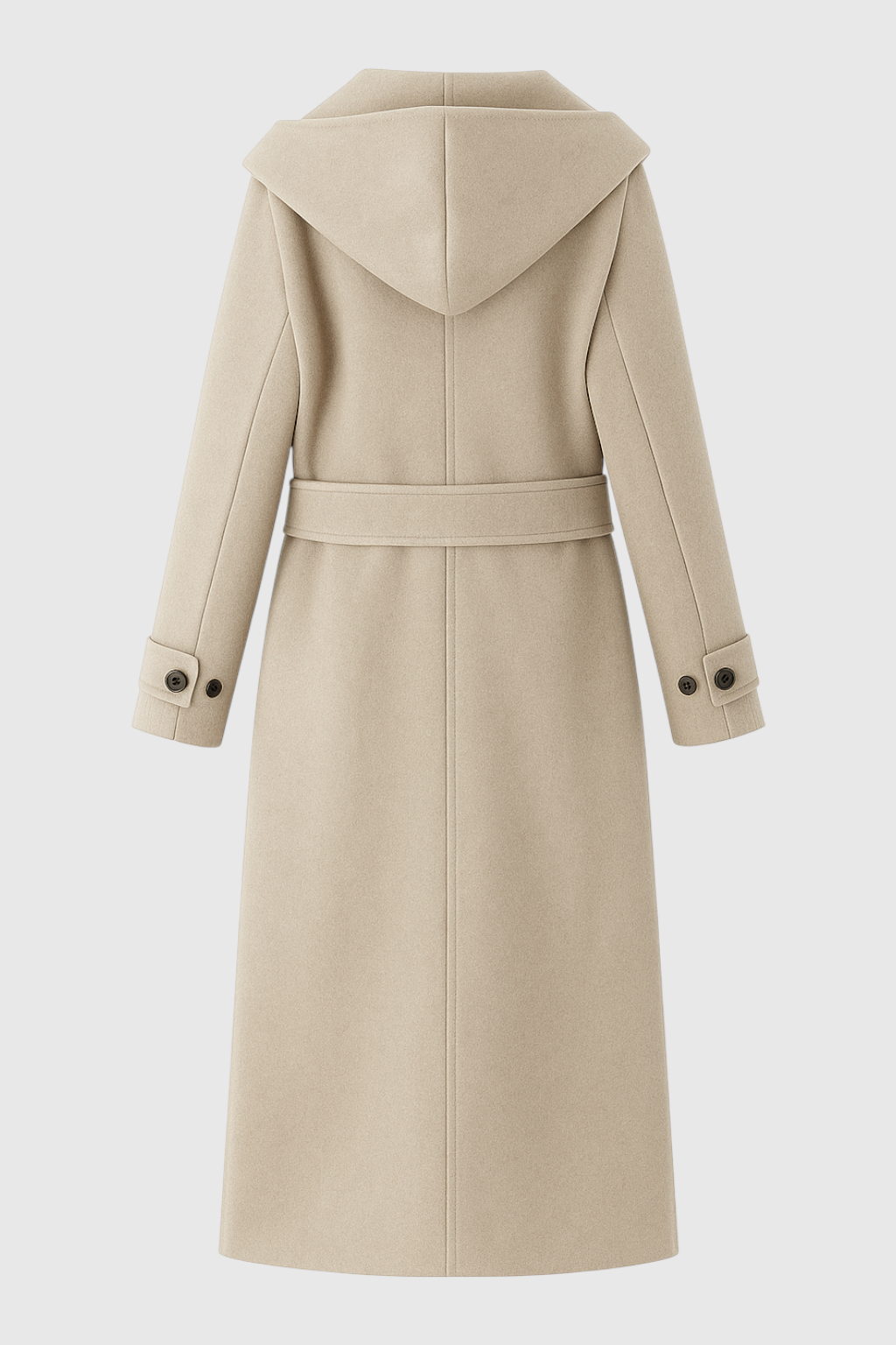 Stijlvolle Lange Khaki Jas met Capuchon