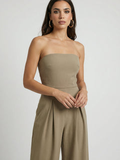 Strapless Jumpsuit with Wide-Leg - Refined Simplicity in Khaki