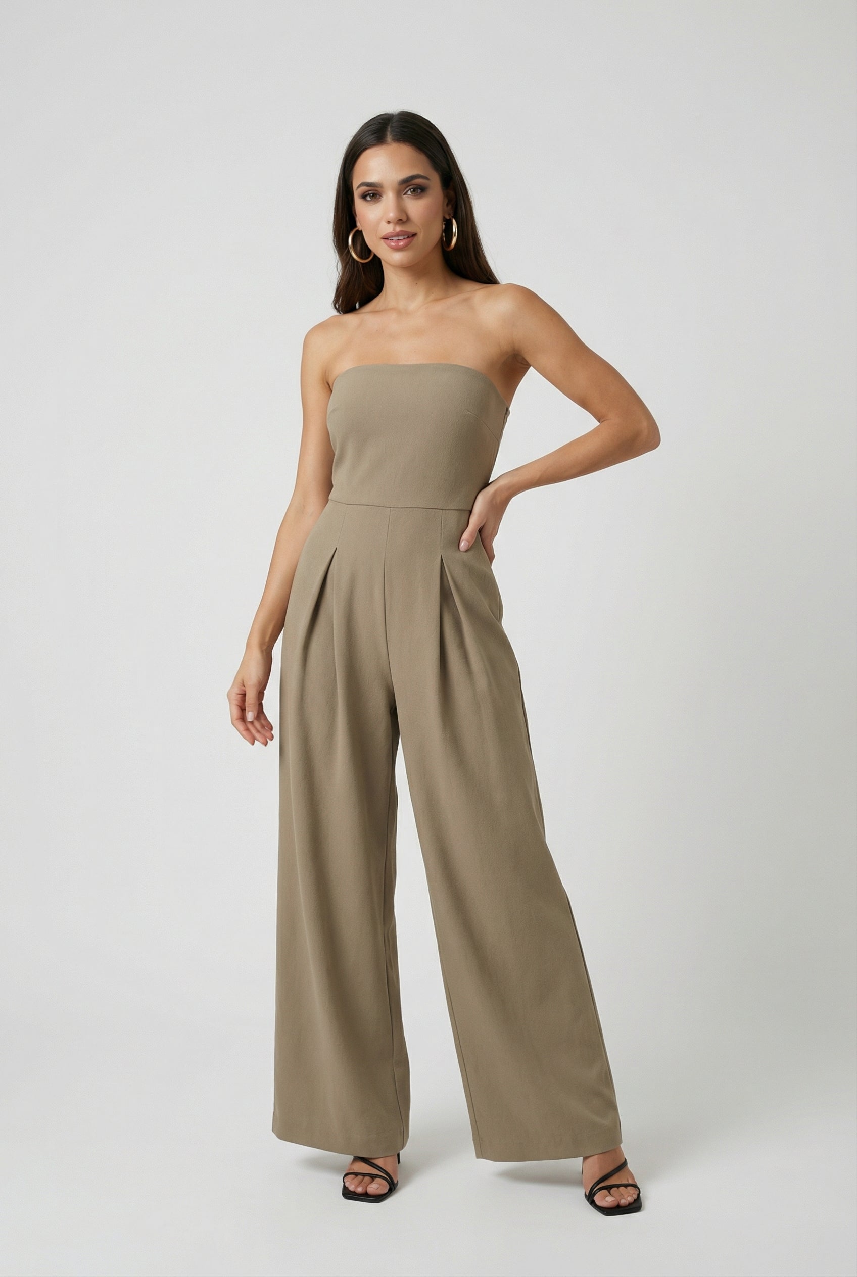 Strapless Jumpsuit with Wide-Leg - Refined Simplicity in Khaki